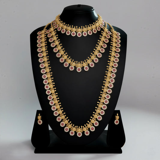 ✨ Gorgeous Sparkling Combo Jewellery Set | Gold-Plated Matte Finish Necklace & Earrings